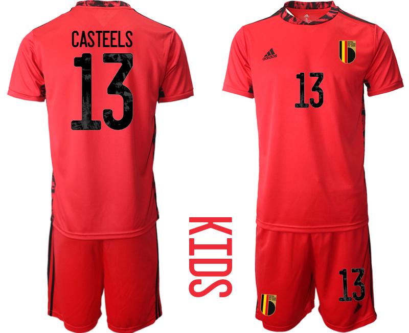 Youth 2021 European Cup Belgium red goalkeeper #13 Soccer Jersey